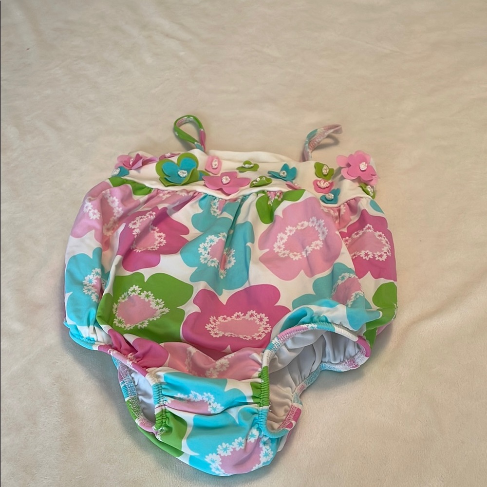 Vibrant Pink and Green Floral swimsuit